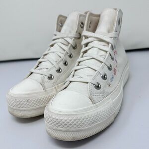 Converse women’s White High-Top platform Sneakers with Floral Accents size 6